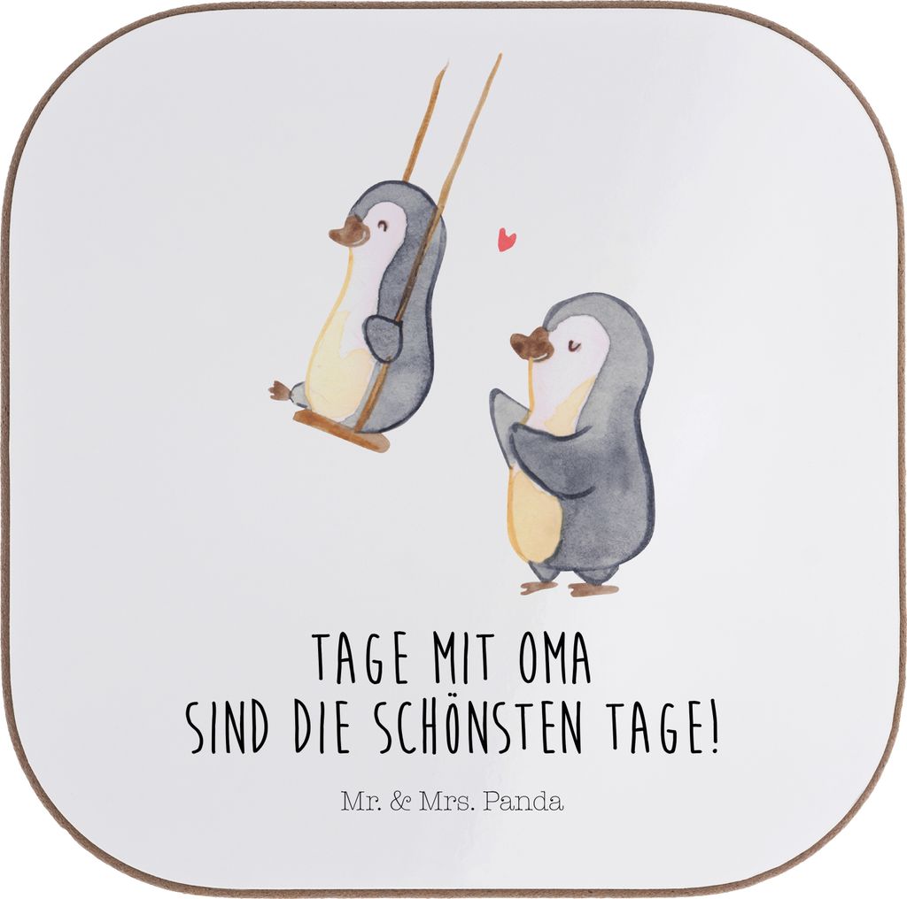 Mr. & Mrs. Panda Tischuntersetzer Pinguin Oma schaukeln - Weiß - Geschenk, für, Muttertag, Untersetzer Tasse, Coaster, Holzuntersetzer, gläserun...