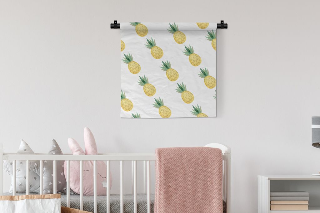 MuchoWow Wandteppich Wandbehang Ananas - Obst - Schablonen 60x60 cm Tapisserie Dekoration Wandtuch - Dekorationen - Wand Decke