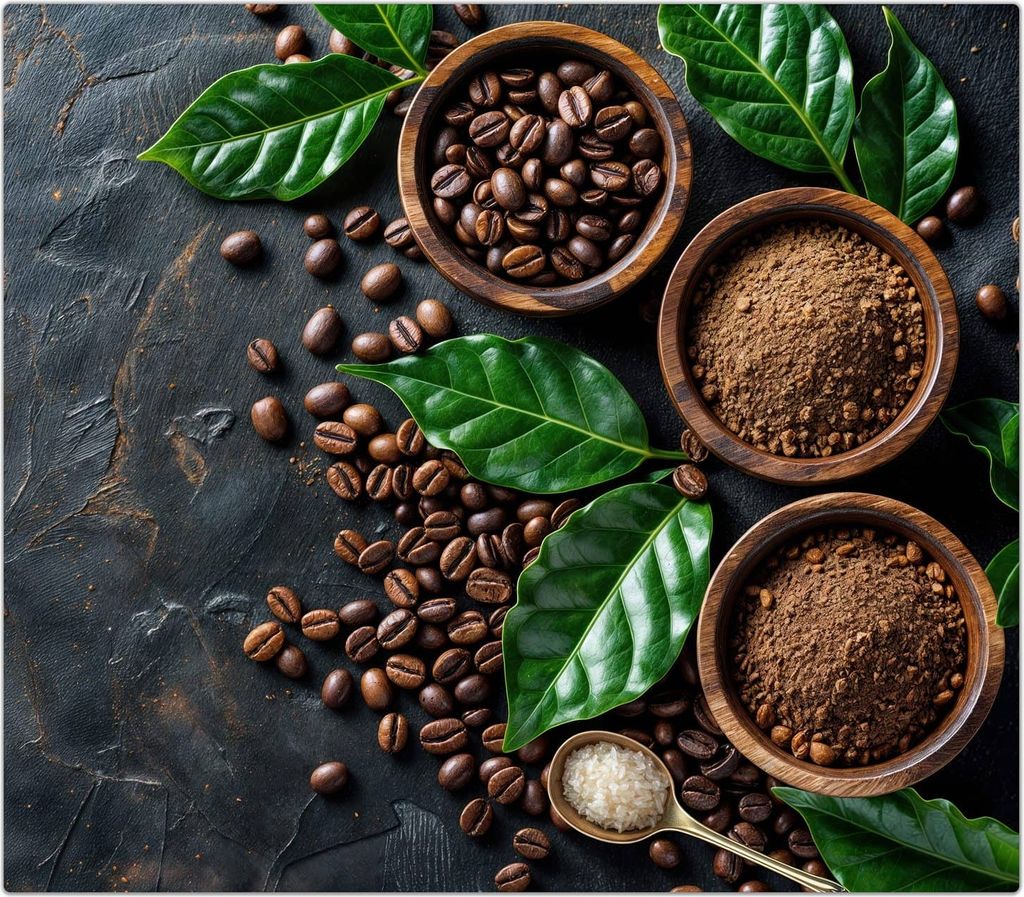 Spritzschutz Herdabdeckplatte Schneidebrett aus Glas Kaffeebohnen Und Blaetter 1-Teilig (60x52cm)