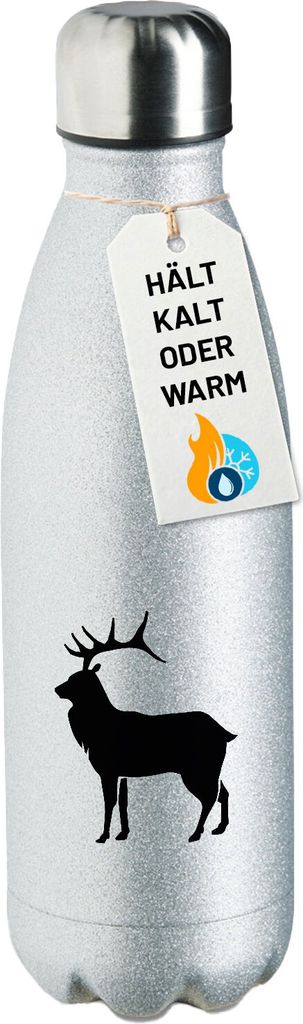 Huuraa Trinkflasche Hirsch Silhouette 500ml Silver Edelstahl Wasserflasche Trinkflasche Geschenkidee