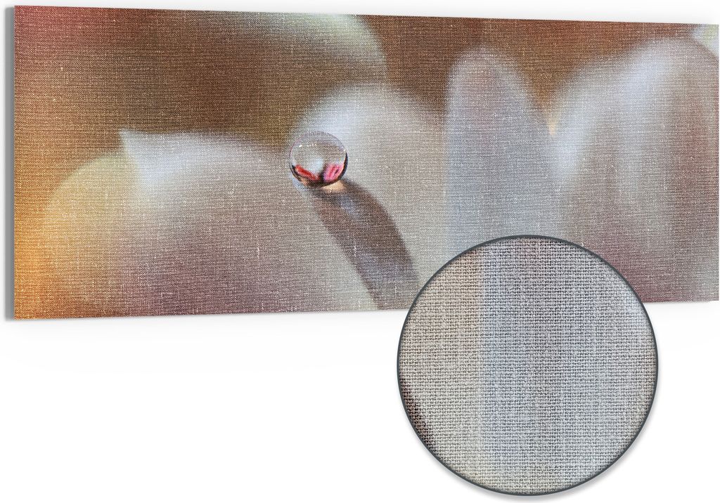 DEQORI Hybrid Leinwand Bild 150x60 cm 'Tropfen der Stille' Wandbild Glas flach modern