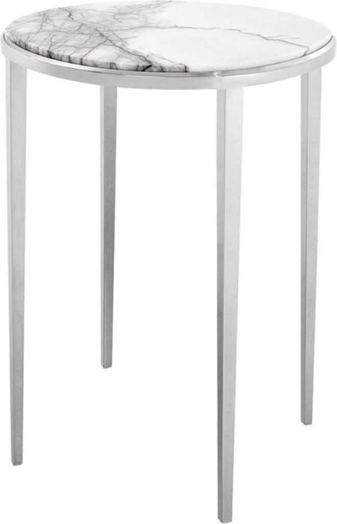 Casa Padrino Luxus Beistelltisch in silber mit weißer Marmorplatte Ø 37,5 x H. 58 cm - Wohnzimmermöbel