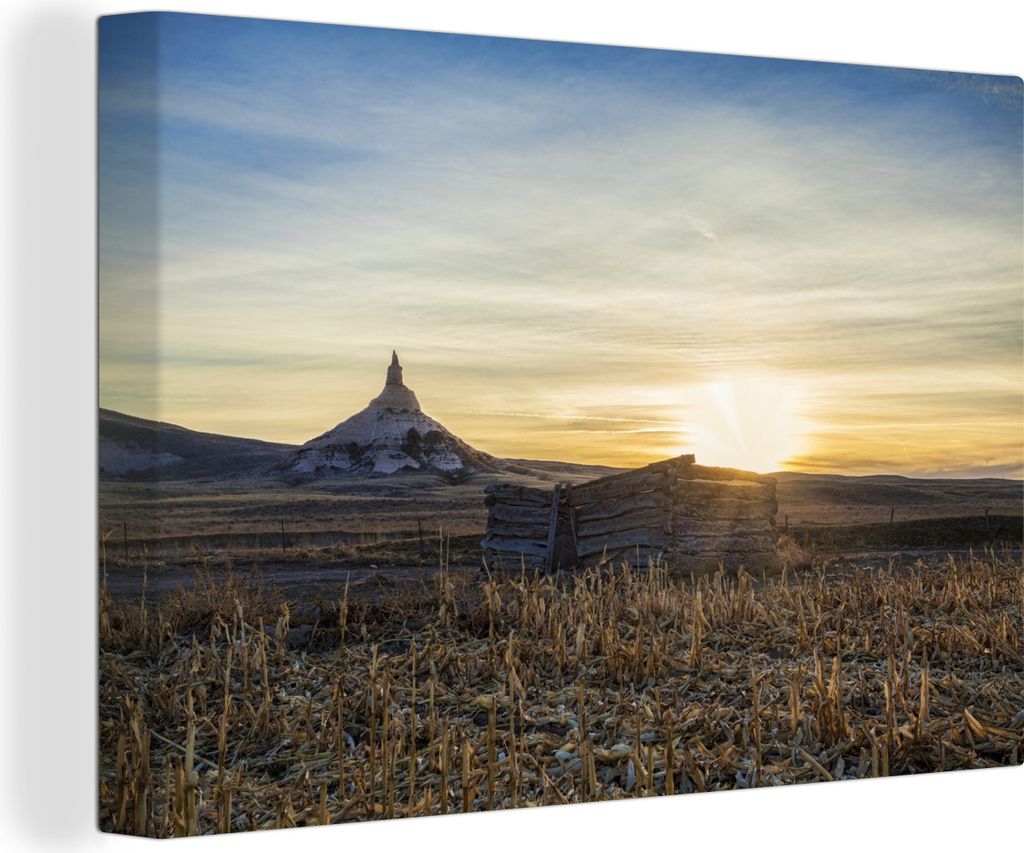 OneMillionCanvasses - Leinwandbilder - 140x90 cm, Sonnenuntergang an einer natürlichen Formation in Nebraska, Wandbilder Kunstdruck Wanddekorati...