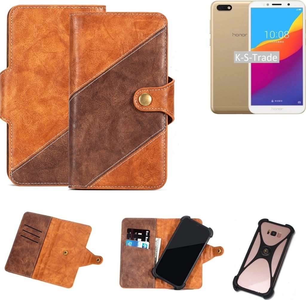 K-S-Trade Handy-Hülle Schutz-Hülle Bookstyle Case Wallet-Case kompatibel mit Huawei Honor 7S Handy Cover Bumper Kantenschutz Smartphone dunkelbraun