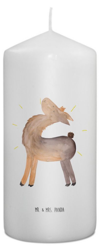 Mr. & Mrs. Panda Stumpenkerze Lama Stolz 15 x 7 cm - Weiß - Geschenk, Lamas, Kumpel, Family, Erinnerungslicht, Hippie, Blockkerze, Wachskerze, Eri...