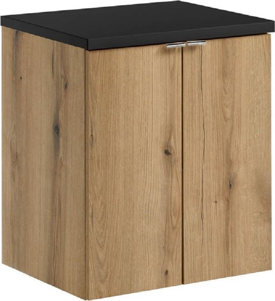 Waschbeckenunterschrank mit Arbeitsplatte 50 cm & 2 Türen, Nova Oak N BM235 - Evoke Eiche/Schwarz Matt
