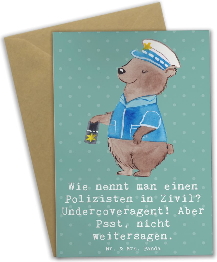 Mr. & Mrs. Panda Klappkarte Geheimer Polizist - Meeresbrise - Geschenk, Geschenke für Berufstätige, Berufe, osterkarten, Beruf, hochzeitskarten, ...