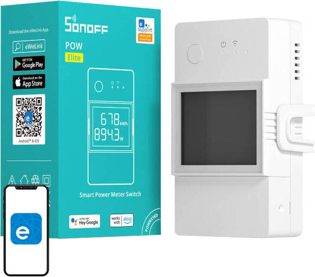 Sonoff POWR316D, AC, 16 A, 50 - 60 Hz, 54 mm, 31 mm, 98 mm Produktbild 