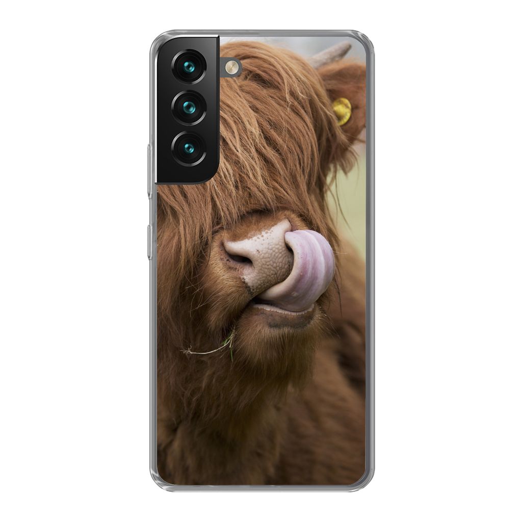 MuchoWow Handyhülle Schutzhülle Hülle für Samsung Galaxy S22 Plus Schottischer Highlander - Braun - Tiere Silikon Softcase Handy Hülle - Sch...