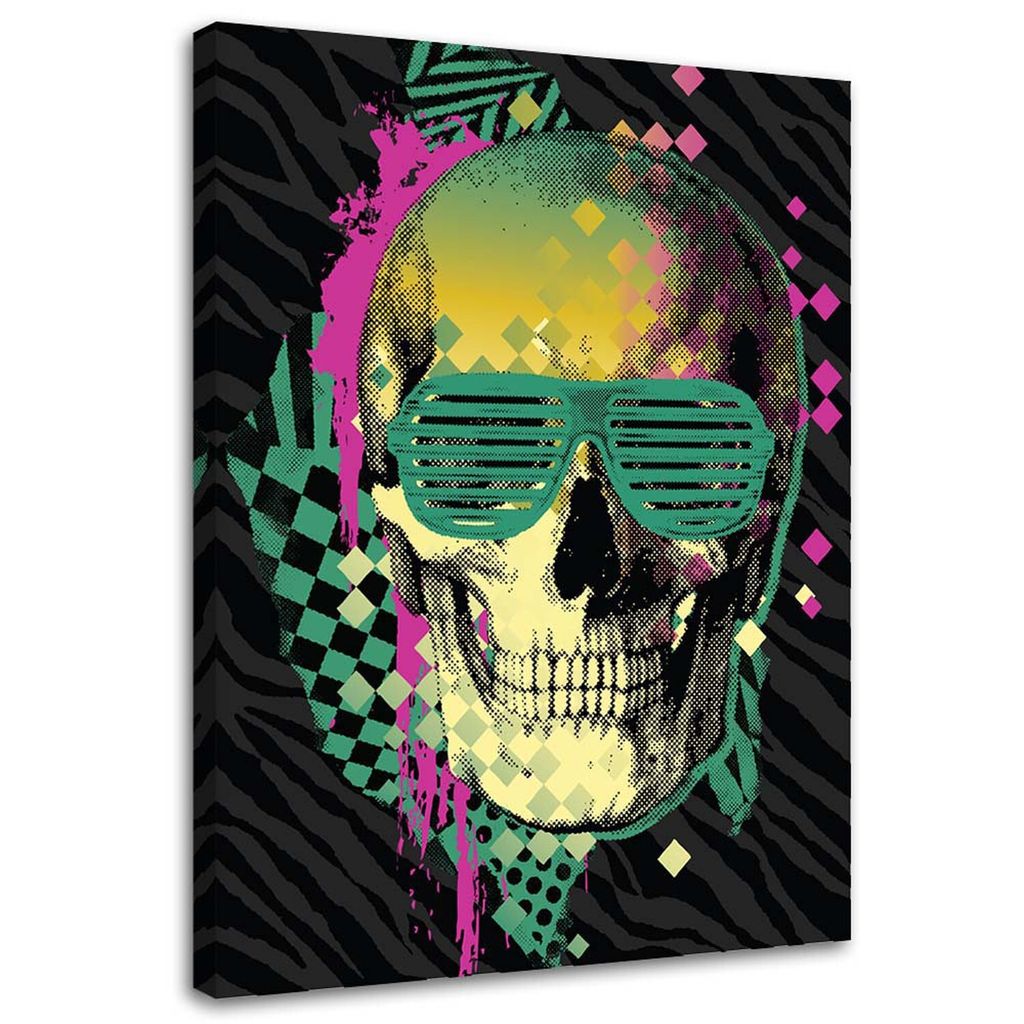 Leinwandbild bunter totenkopf in retro-brille 40x60 cm Feeby farbe wandbild bereit zum aufhängen