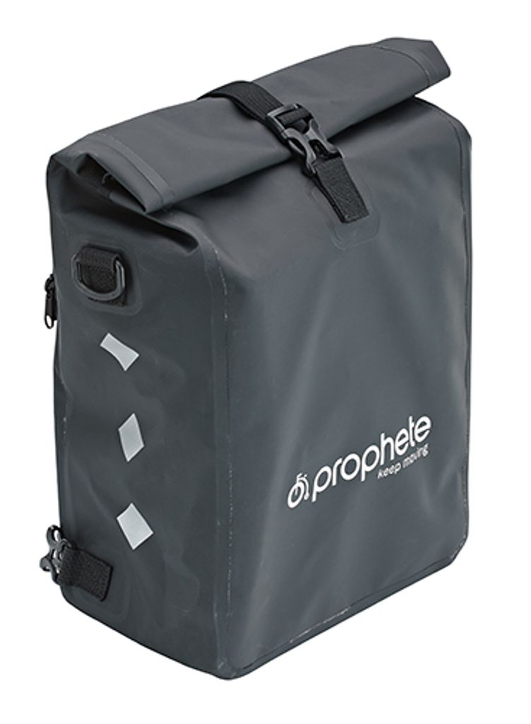 Prophete Fahrradtasche, Seitenpacktasche, wasserdichte Seitenpacktasche mit Rucksackfunktion, reflektierende Elemente, inklusive Tragegurt, schwarz
