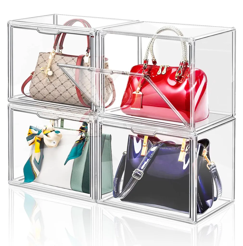 Rangement sac à main anti-poussière : lot de 4 vitrines transparentes