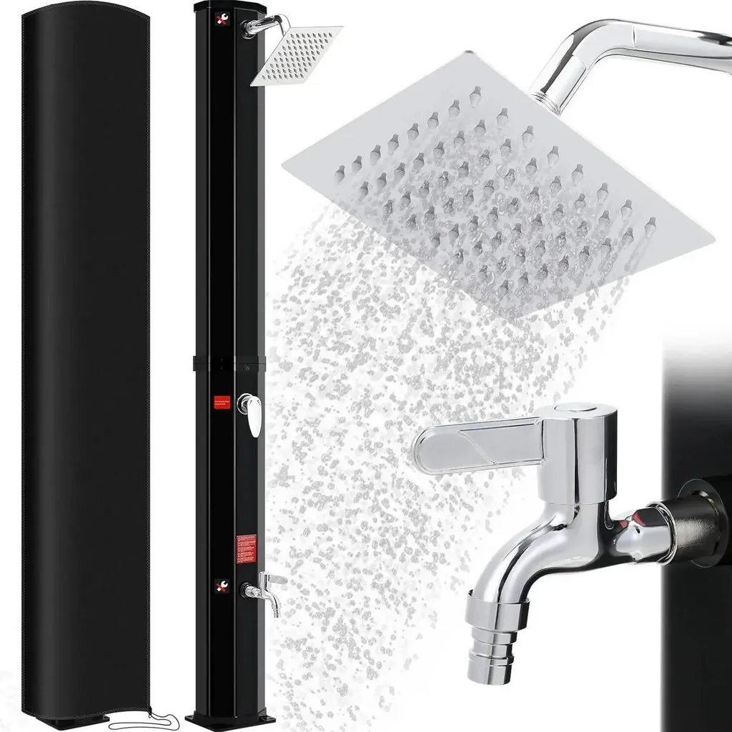 Douche solaire d'extérieur autoportante 60L noire avec lave-pieds