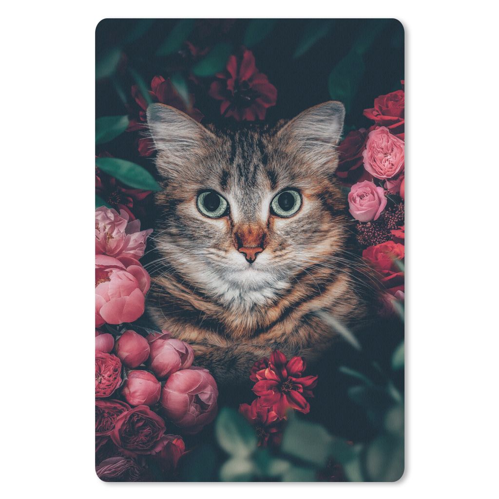 MuchoWow Mauspad Mousepad Katze - Blumen - Blätter - Botanisch 40x60 cm - Mousepads - Maus Mat - Pad - Mausunterlage - Schreibtisch Accesoire