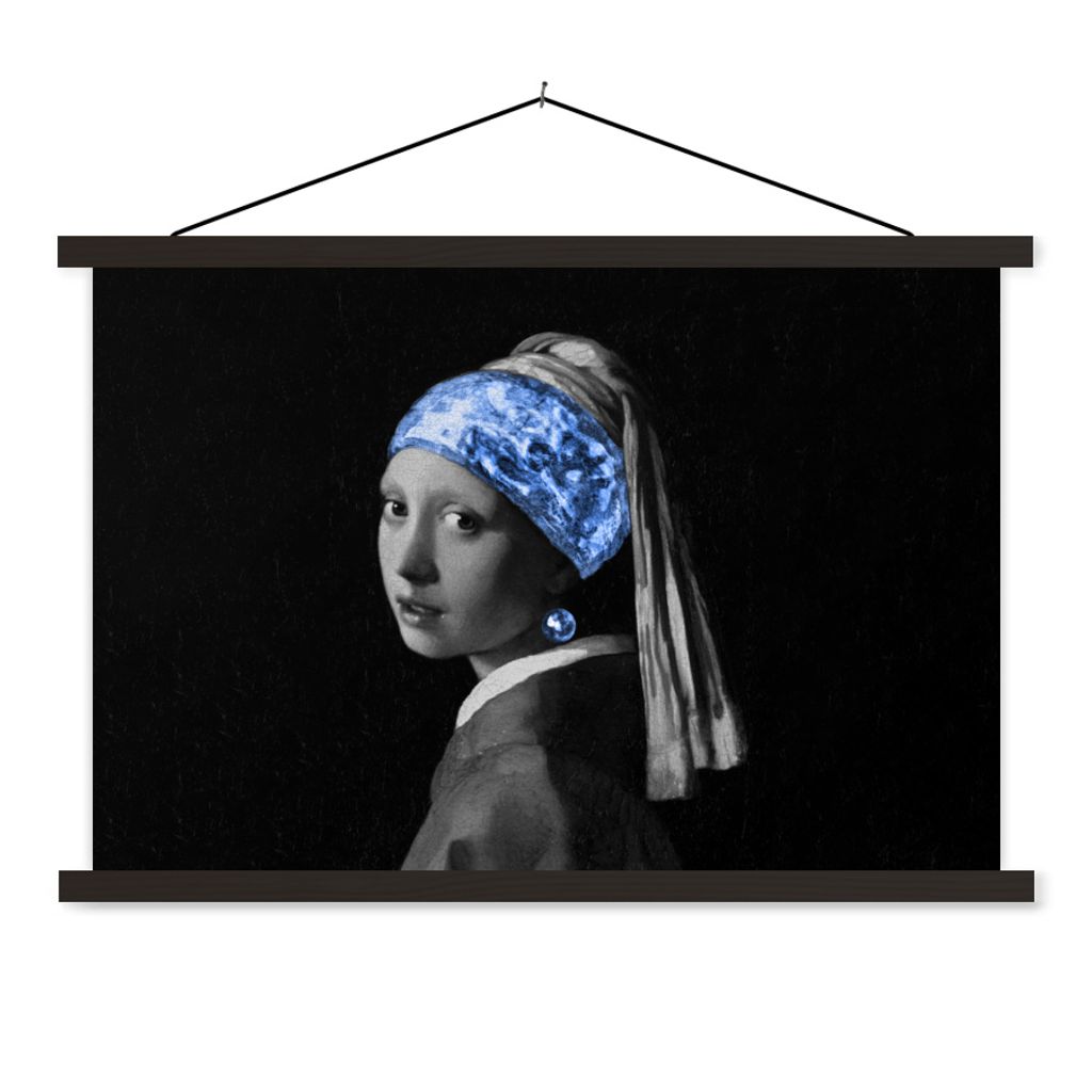 MuchoWow Textilposter Mädchen mit einem Perlenohrring - Vermeer - Blau 120x80 cm mit schwarzem Rahmen - Wanddeko