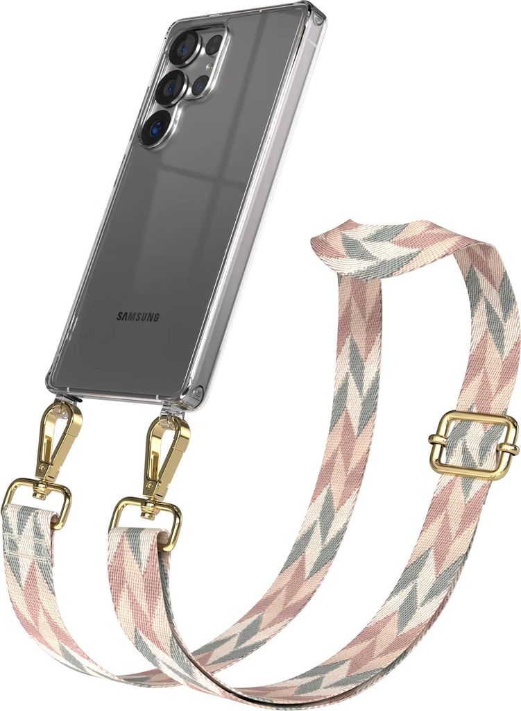 EAZY CASE Handykette - Verstellbarer Trageriemen kompatibel mit Samsung Galaxy S25 Ultra, Handykordel mit transparenter Silikon-Hülle, Karabiner G...