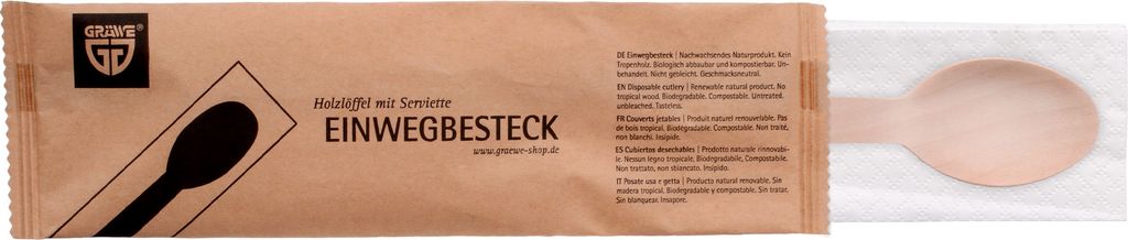 GRÄWE Holzlöffel mit Serviette, 100-tlg., nachhaltiges Besteckset