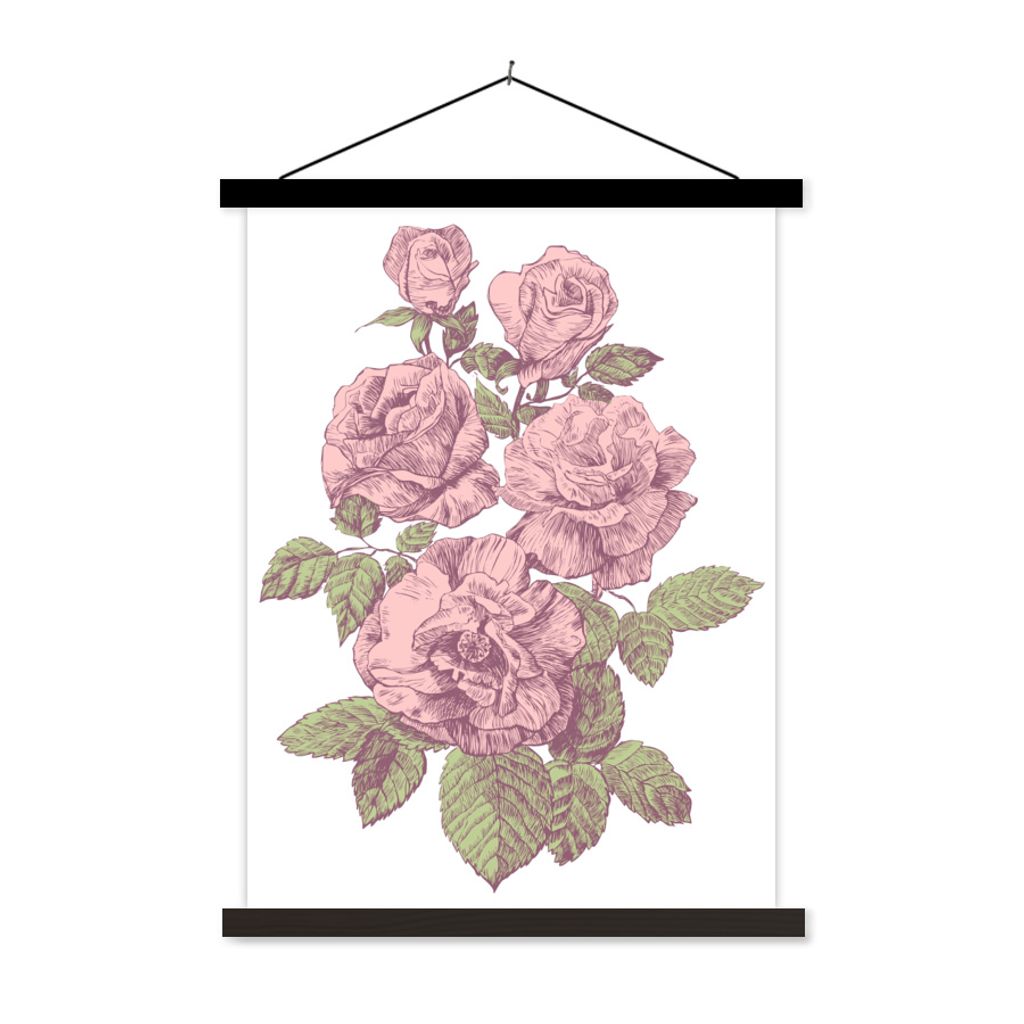 MuchoWow Textilposter Blumen - Rosen - Vintage 60x80 cm mit schwarzem Rahmen - Plakathalter