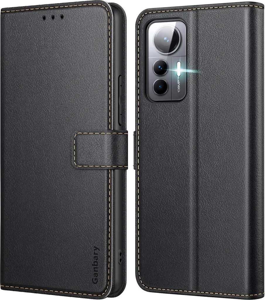 Flip Cover Xiaomi 12 Lite Portafoglio: Pelle Nero con Supporto Video