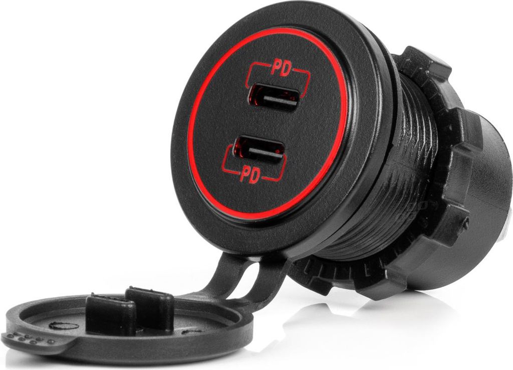 Wasserdichte USB-C Auto-Ladegerät 2-fach 12V 24V für Autos & Boote AMIO-04223