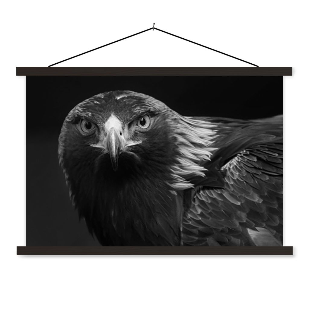 MuchoWow Textilposter Bussard - Vogel - Tiere - Schwarz - Weiß 90x60 cm mit schwarzem Rahmen - Aufhängungssatz