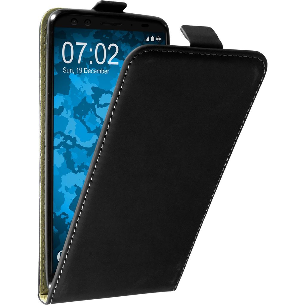 PhoneNatic Kunst-Lederhülle kompatibel mit HTC U12+ - Flip-Case schwarz Cover