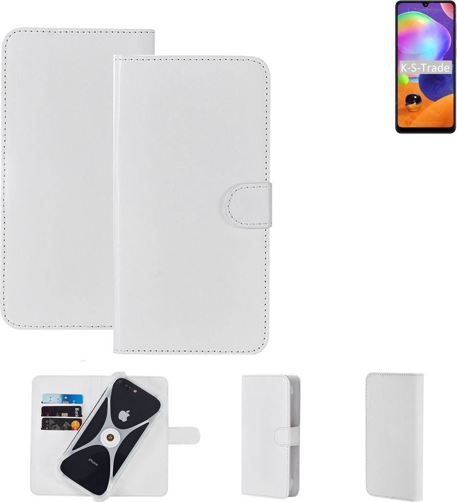K-S-Trade Handy Hülle Schutz Hülle kompatibel mit Samsung Galaxy A31 Cover Case Bookstyle Bumper weiß 1x