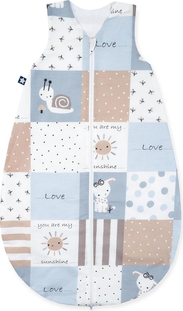 Julius Zöllner Sommerschlafsack, 0,5 TOG, waschbar bei 60°C, Germany, Standard 100, Patch Blue, Gr. 70