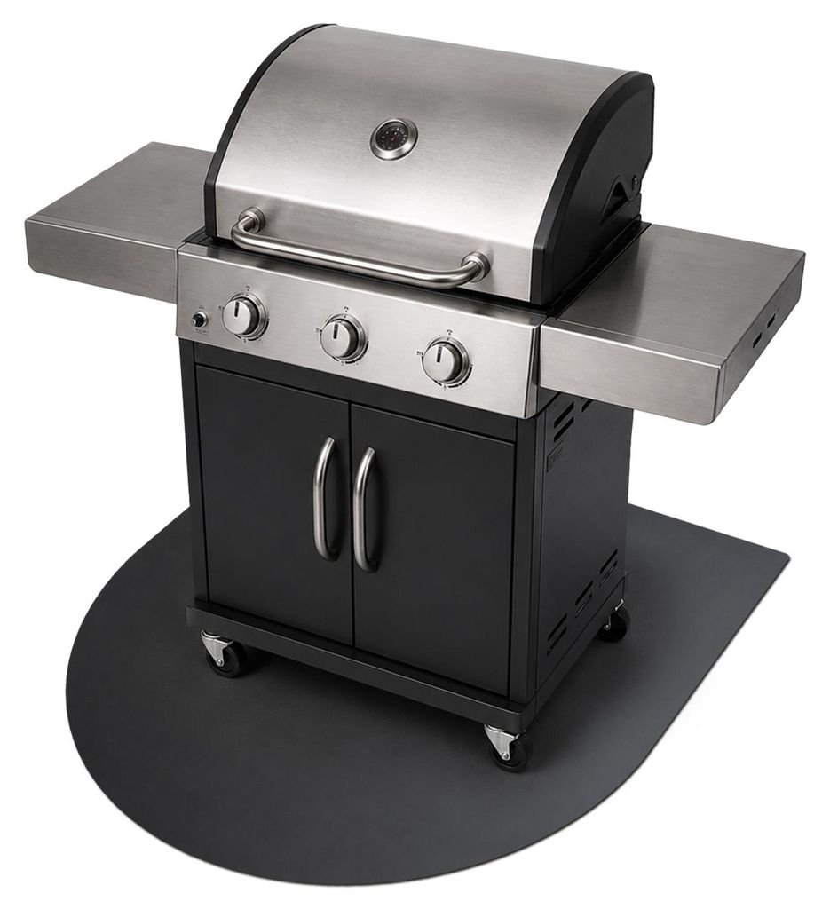 Grill-Unterlage - 80x70 cm - Metall - Schwarz - Feuerfeste Bodenschutzplatte - Hitzeschutzplatte - Outdoor - Terrasse - Grillzubehör