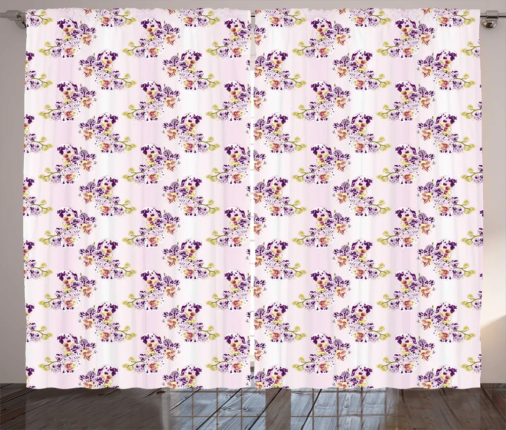 Rideau Grande Largeur 280x225cm ABAKUHAUS, Motif Orchidée, Rose et Crème