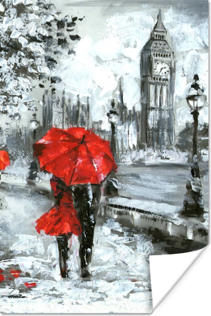 MuchoWow Poster Gemälde - Regenschirm - Öl 20x30 cm - Papierdruck