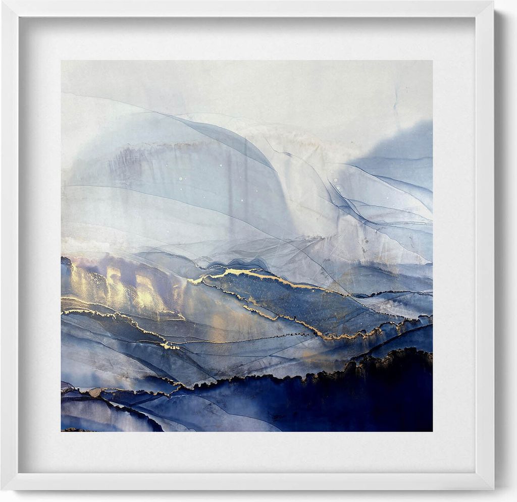 Abstraktes mit Gold– Wandbild mit Rahmen – Gerahmtes Bild – Wanddekoration – 50x50 cm – Weiß Rahmen