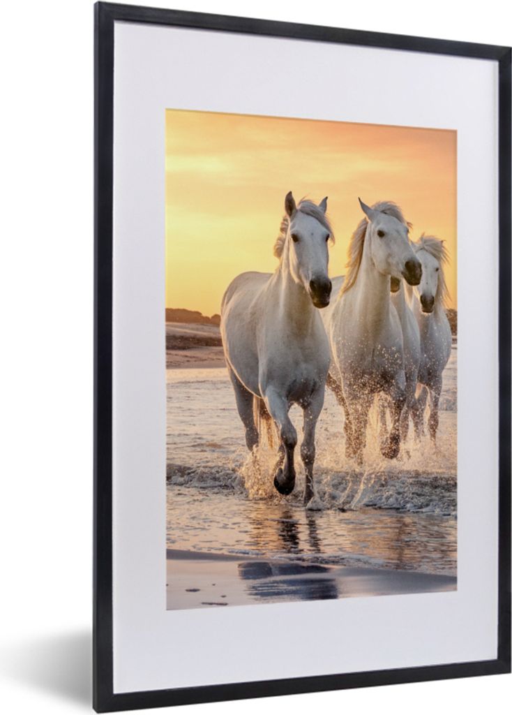 MuchoWow Gerahmtes Poster Pferde - Sonne - Meer - Strand - Tiere 40x60 cm - Poster mit Schwarzem Bilderrahmen Wandposter Rahmen Foto Bilder - Pos...