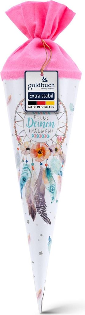 goldbuch 93 205 Geschwistertüte Traumfänger, Schultüte mit Traumfängermotiv, Lackkarton, Geschenkverpackung, rosaner Filzverschluss (ohne Versc...