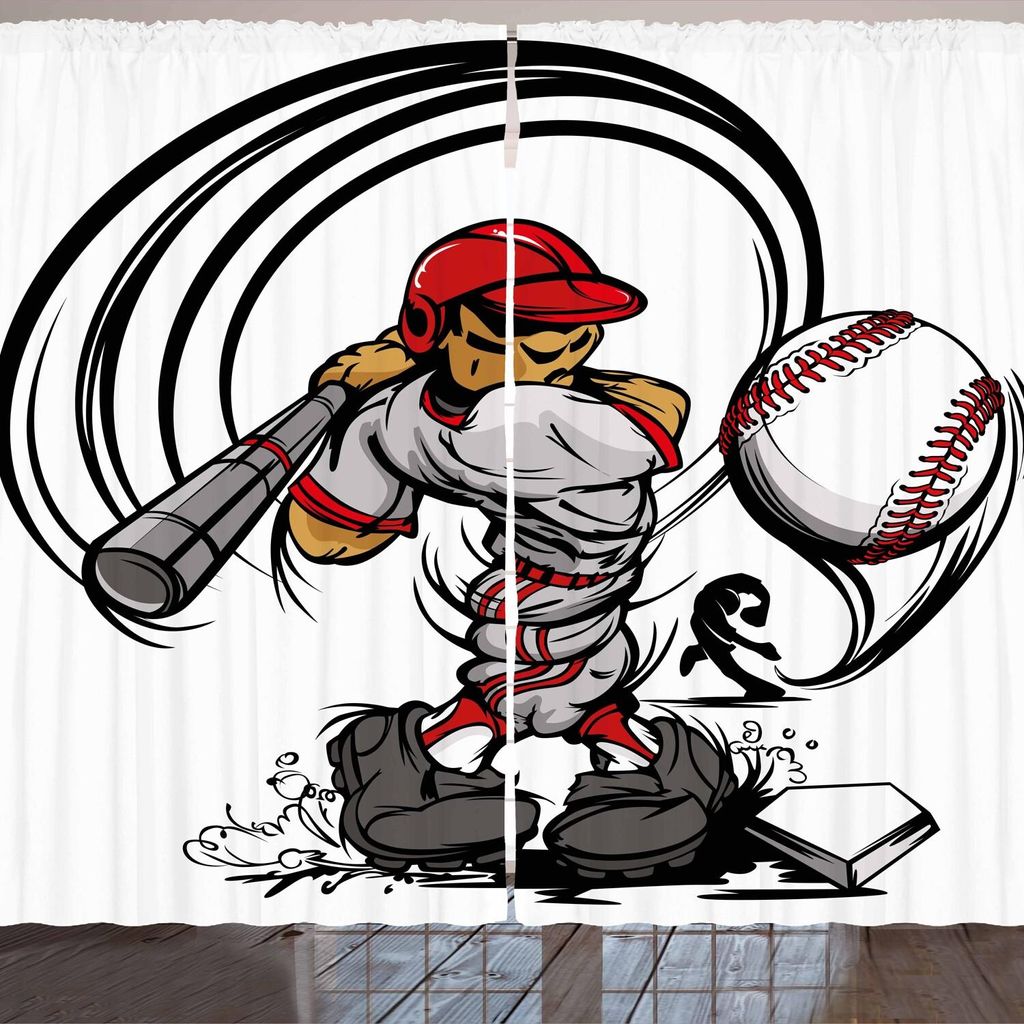 ARANDE Teen Zimmer Gardine, Baseball-Karikatur-Art-Spieler, Produktbild 
