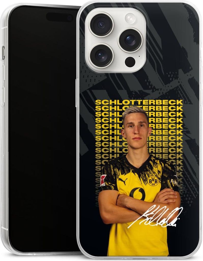 DeinDesign Slim Hülle für Apple iPhone 15 Pro Max Silikon Case Ultra Dünn Handyhülle BVB Borussia Dortmund Nico Schlotterbeck