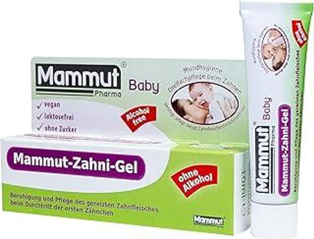 Mammut Zahni Gel - Gel per la dentizione 10 ml - Aiuto per la dentizione dei neonati - Gel per la dentizione - senza alcool, senza zucchero, senza lattosio, vegano - Tripla cura per gengive irritate