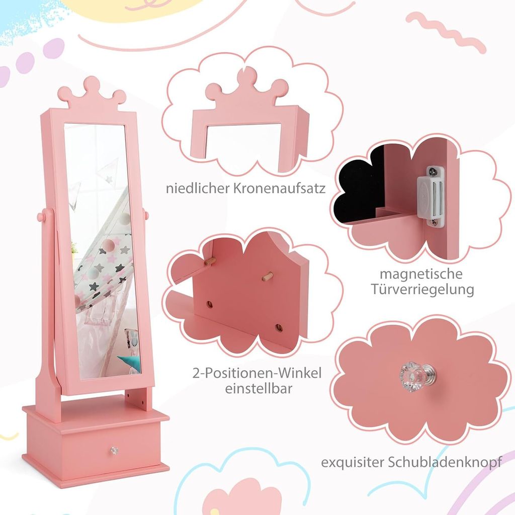 COSTWAY Kinder Schmuckschrank, Spiegelschrank neigbar mit Produktbild 6