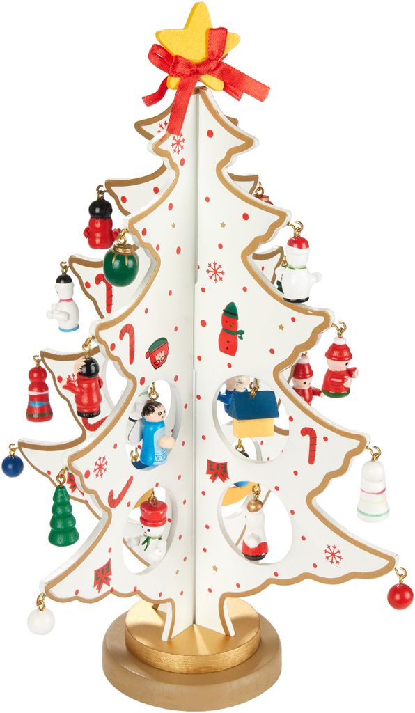 BRUBAKER Mini Holz Weihnachtsbaum - Tannenbaum zum Schmücken - Christbaum Tischdeko Klein für Weihnachten inkl. Baumschmuck - Weihnachtsdeko, Weiß