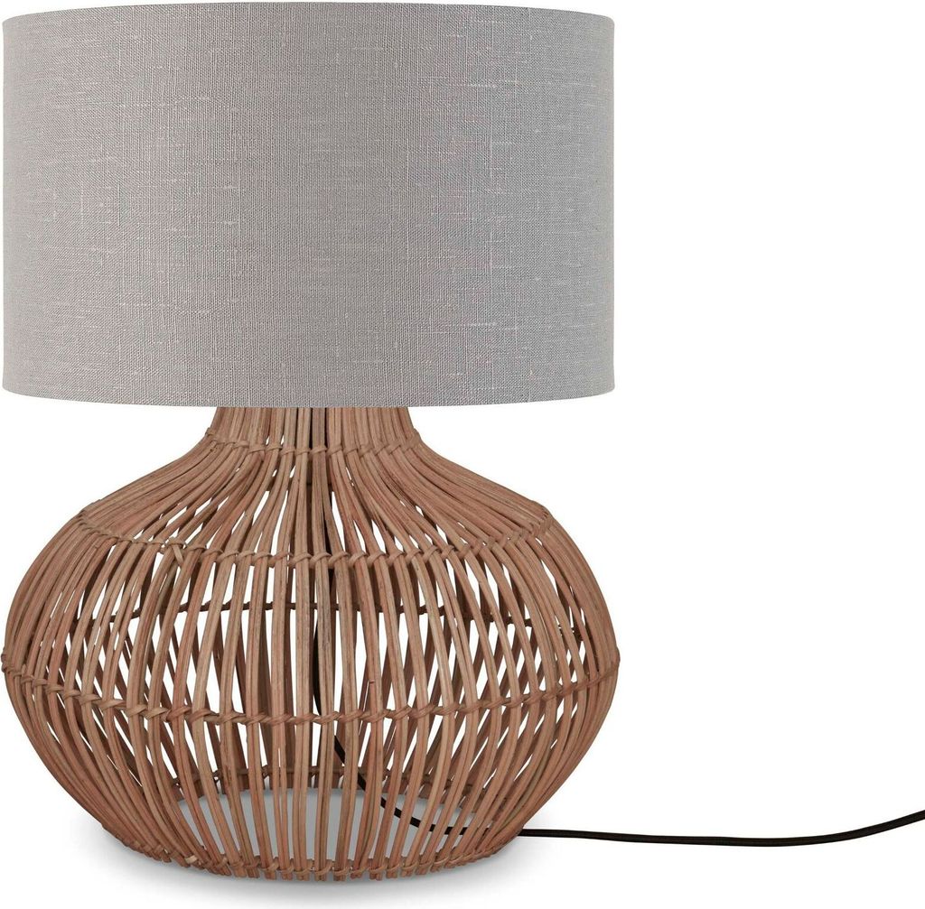 GOOD&MOJO - Tischleuchte Kalahari - Grau/Rattan - Ø32cm Tischlampe - Nachttischlampe, Wohnzimmer, Schlafzimmer
