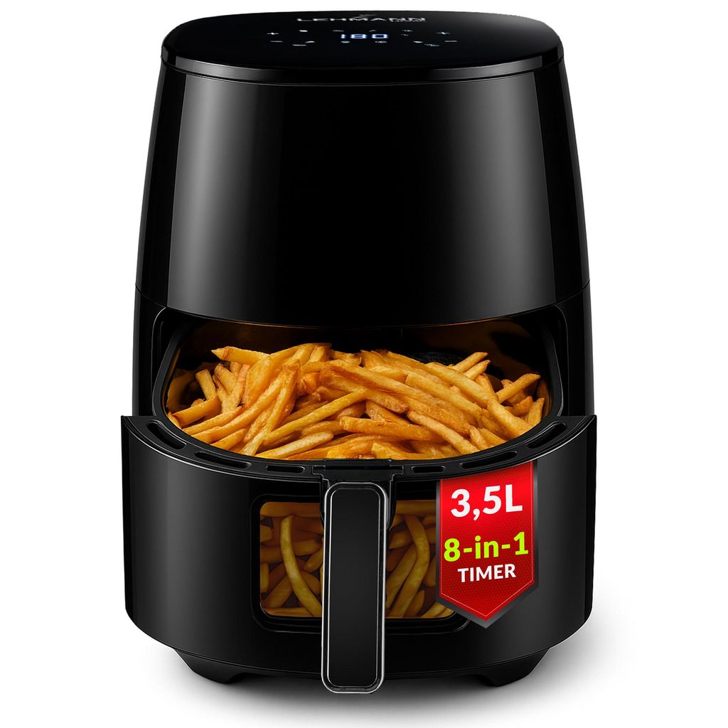 Lehmann Heißluftfritteuse Digital 3,5 L, Timer, Fritteuse fettfrei 80°C-200°C, Heissluft Friteuse, 8 Programme, Airfryer, Ohne Öl & Fett