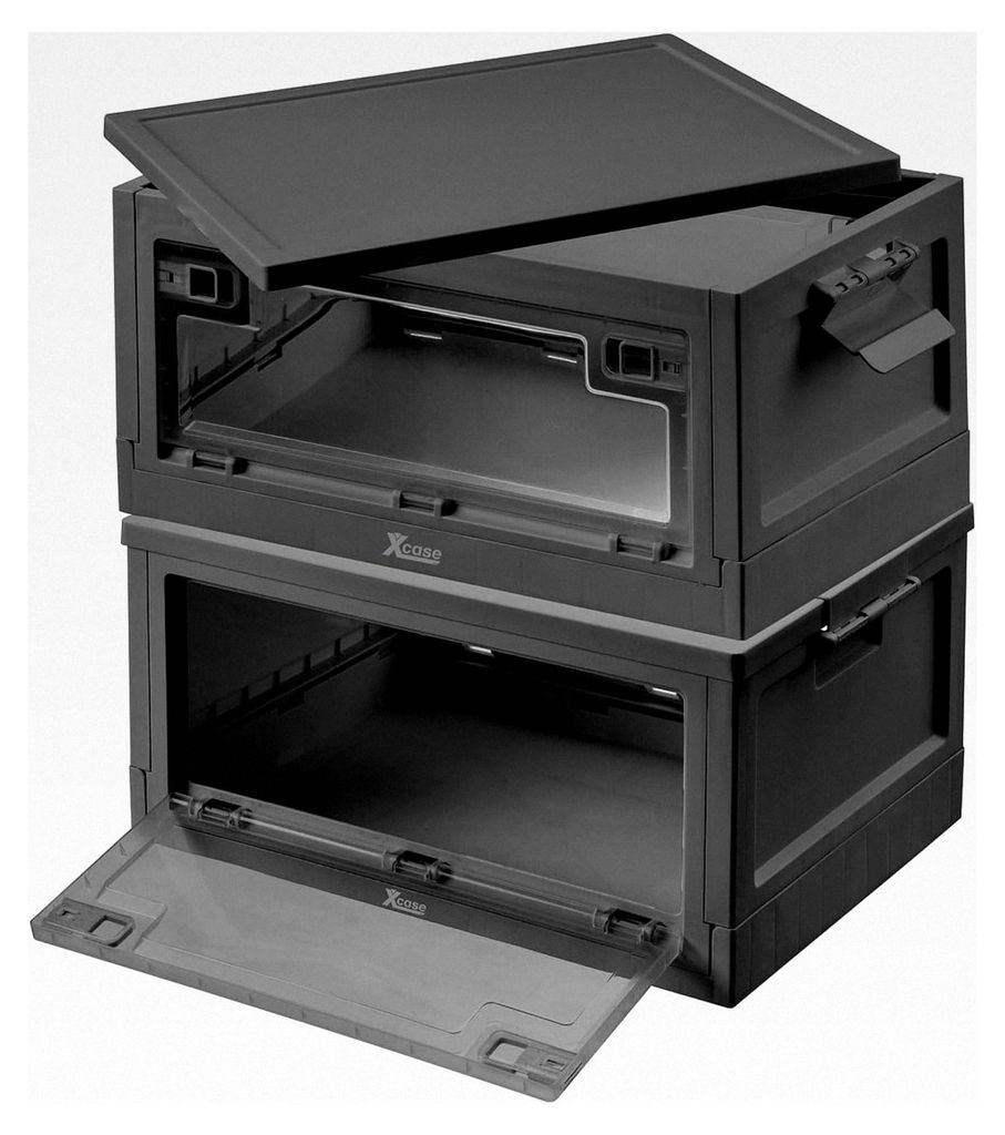 Campingbox: 2er-Set faltbare Aufbewahrungsboxen mit Deckel, je 45 Liter, schwarz