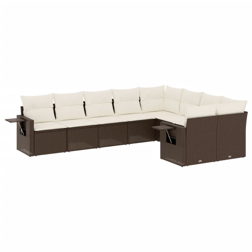 9-tlg. Garten-Sofagarnitur mit Kissen Braun Poly Rattan Produktbild 