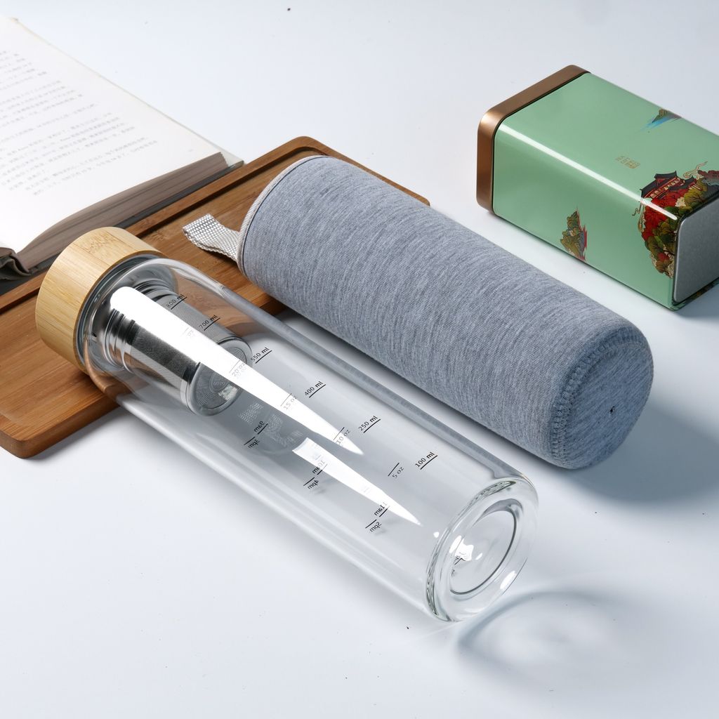 Penelife Teeflasche mit Sieb to go Edelstahl Glasflasche 1L