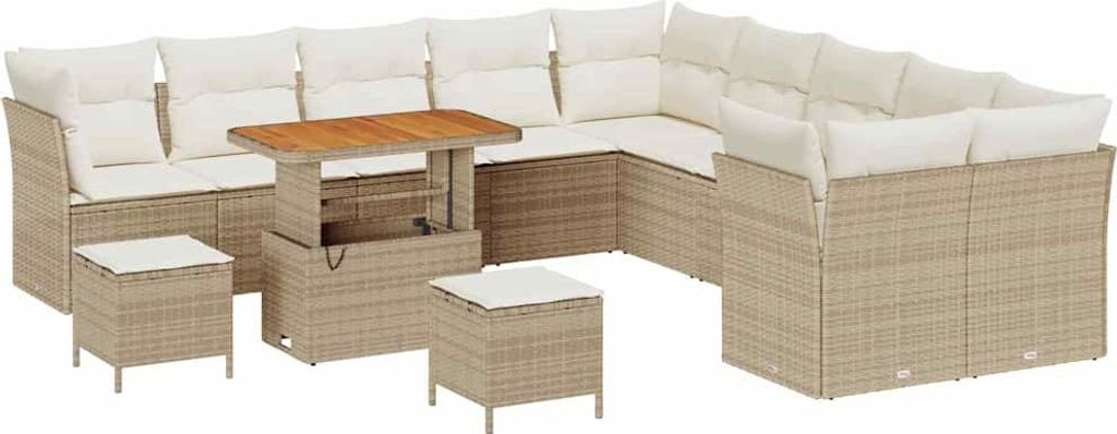 vidaXL Garten-Sofa-Set mit Kissen mit Speicher 13 pcs Beige und Creme