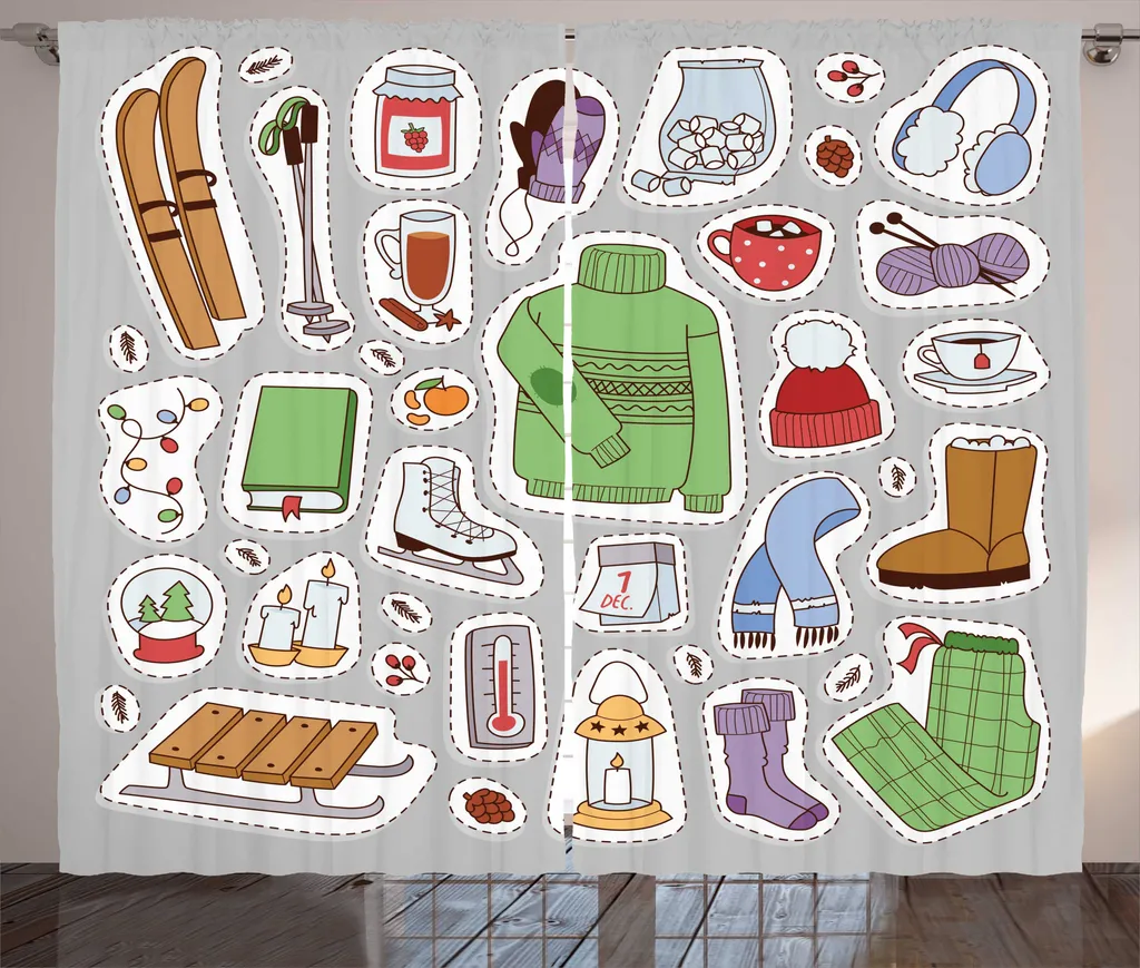 Rideaux de salon ambiance ski 280x225 cm pour déco d'hiver cosy
