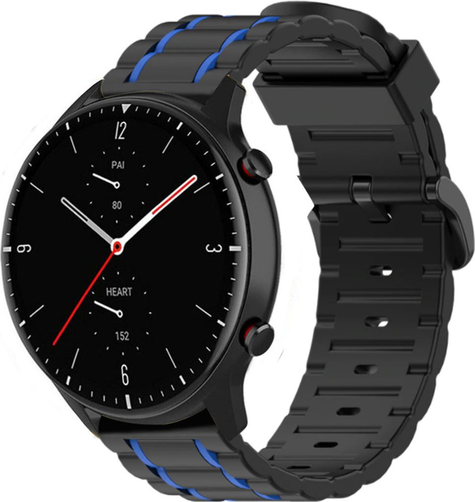 Strap-it Amazfit GTR 2 Sportschnallenarmband (Schwarz/Blau)