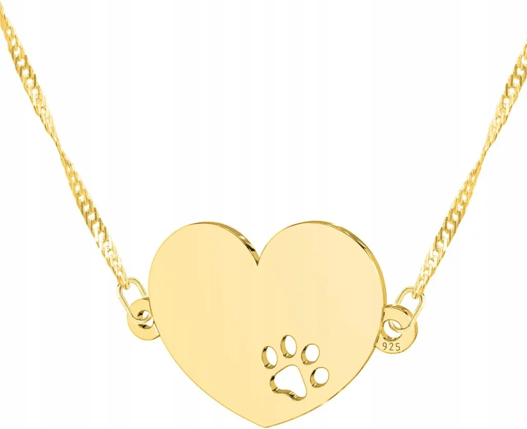 Collana Cuore e Zampa in Argento 925 Placcato Oro - Gioiello Amanti Animali