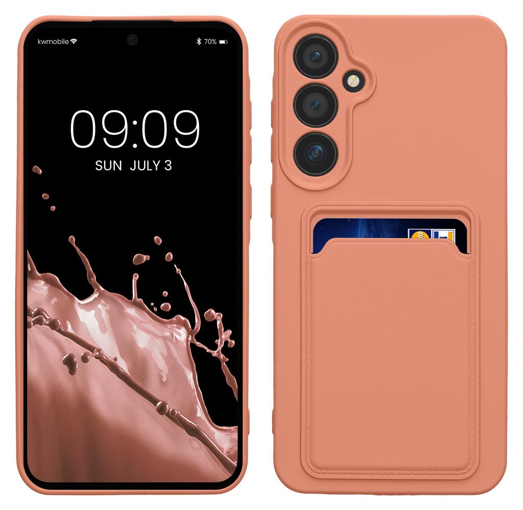 kwmobile Handyhülle für Samsung Galaxy A55 5G Hülle mit Kartenfach - TPU Case - Kabelloses Laden - Schutzhülle Cover in Grapefruit Pink