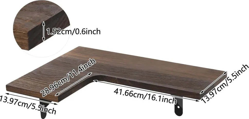 Meuble d'angle suspendu marron 5 étages pour rangement salle de bain